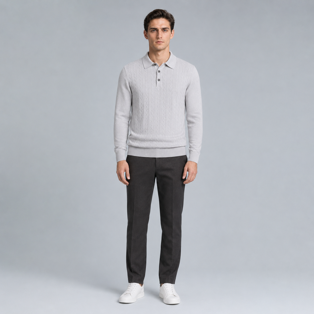 Men's Slim V-Neck Cable Knit Button Jumper