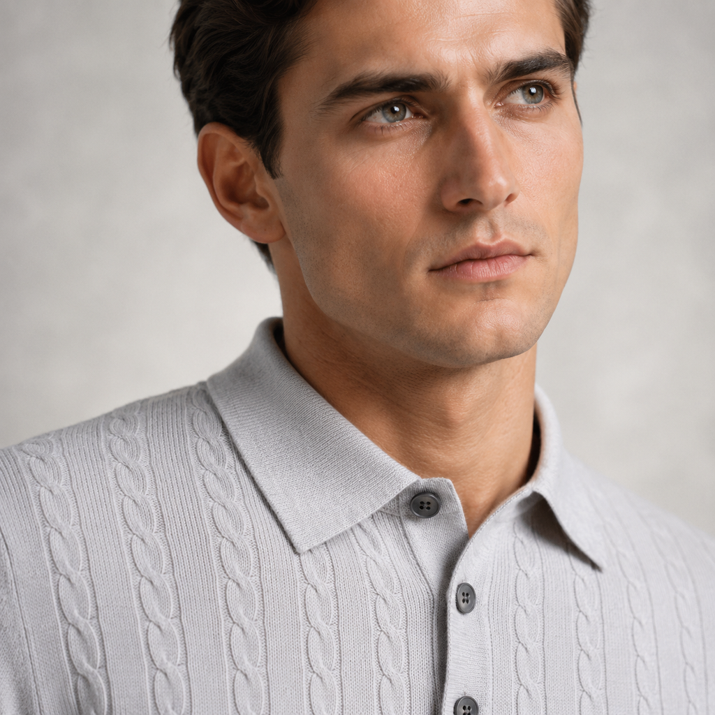 Men's Slim V-Neck Cable Knit Button Jumper