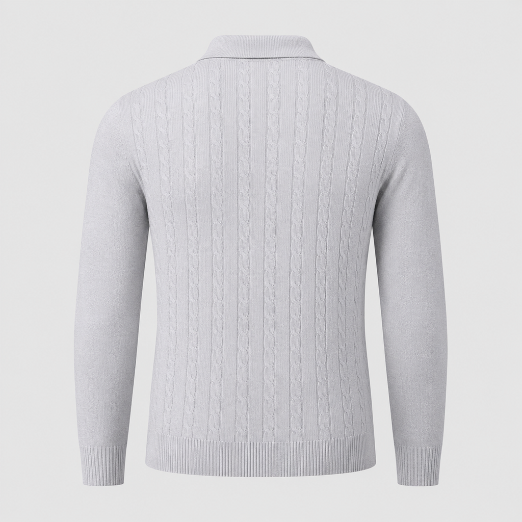 Men's Slim V-Neck Cable Knit Button Jumper