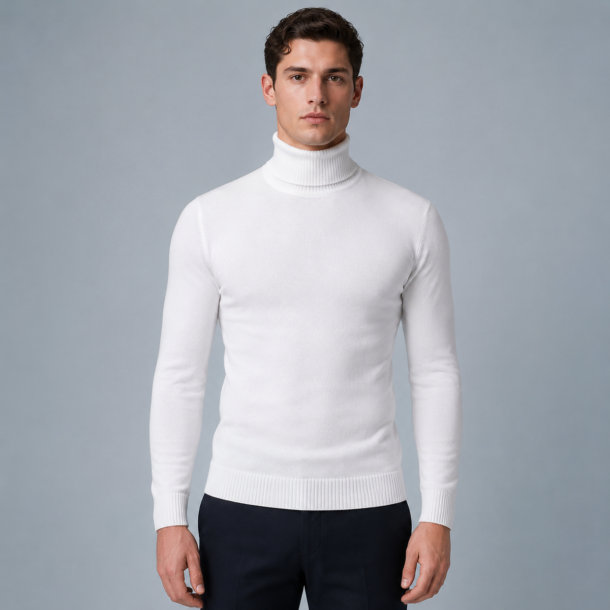 Men's Slim Fit Cotton Turtleneck Knit Jumper