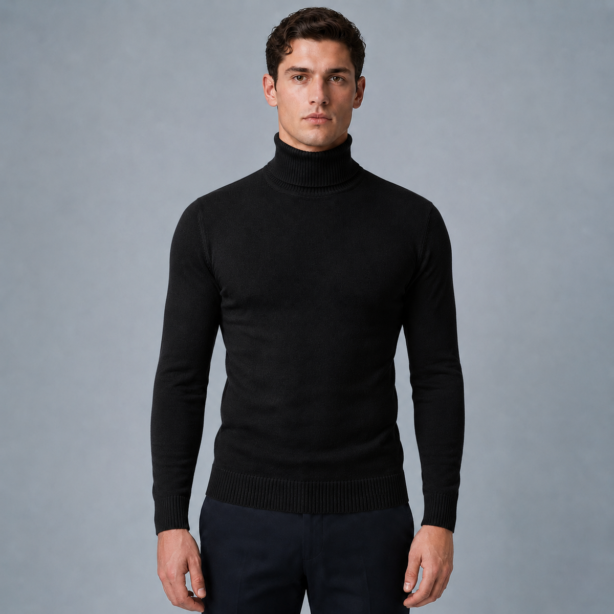 Men's Slim Fit Cotton Turtleneck Knit Jumper
