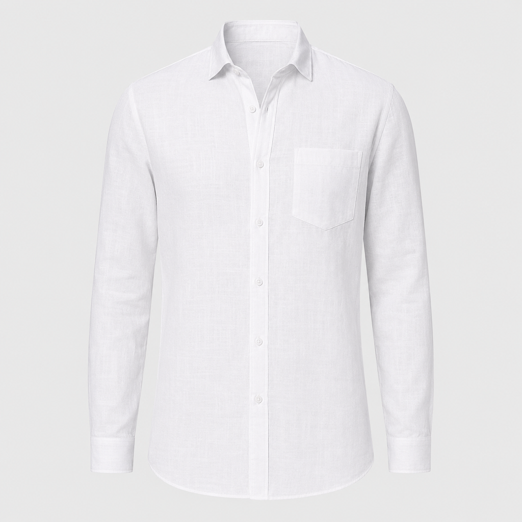 Men's Cotton Linen Lapel Long Sleeve Shirt