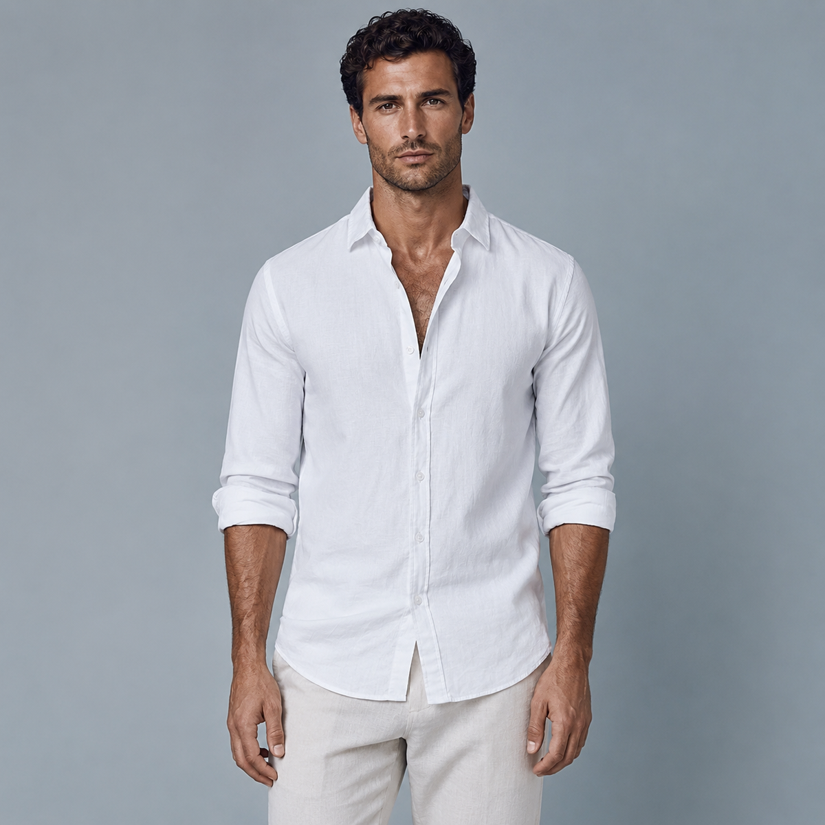 Men's Cotton Linen Long Sleeve Relaxed Shirt