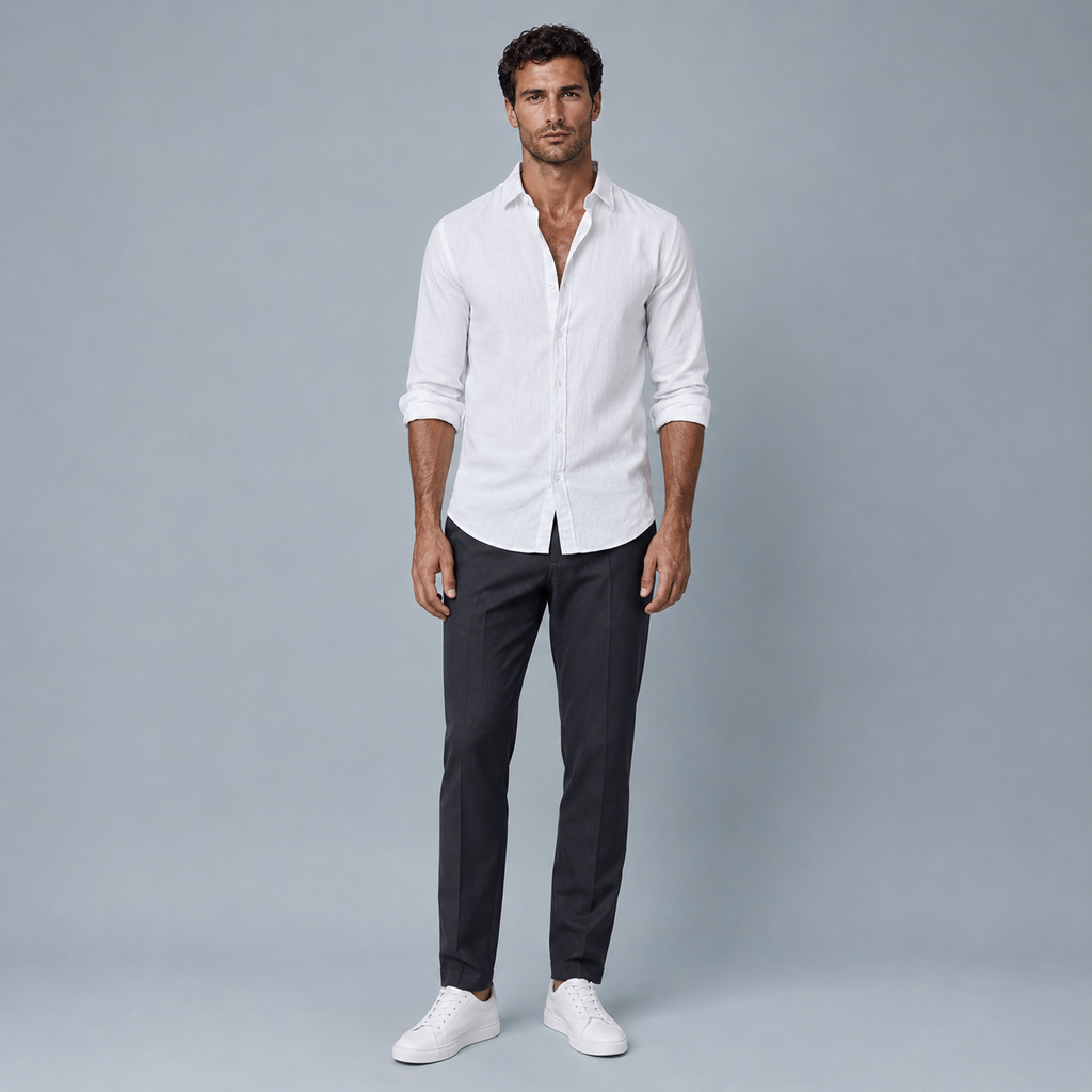 Men's Cotton Linen Long Sleeve Relaxed Shirt