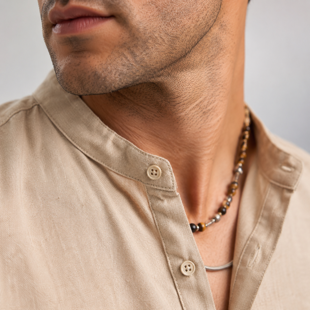 Men's Cotton Henley Stand Collar Long Sleeve Shirt