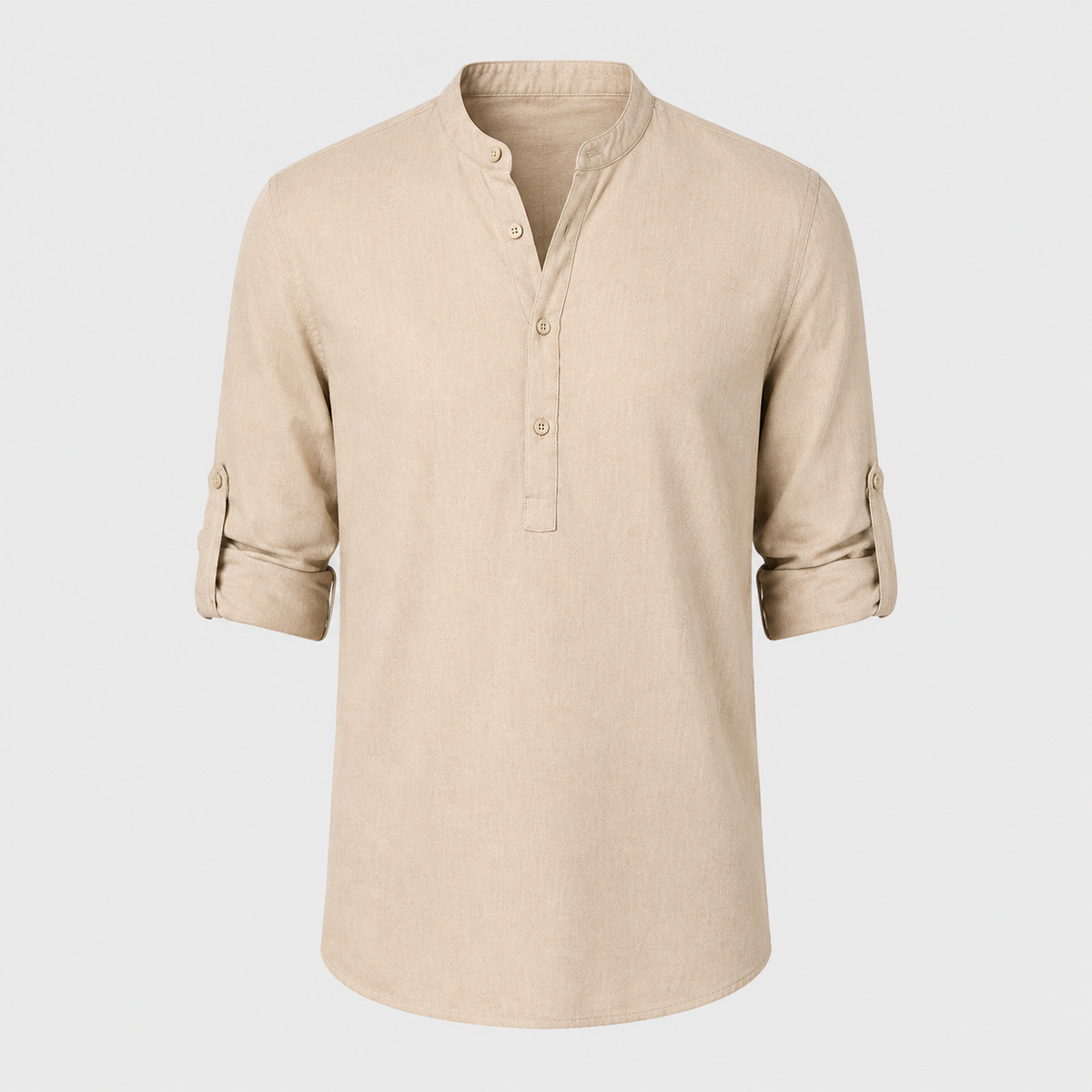 Men's Cotton Henley Stand Collar Long Sleeve Shirt