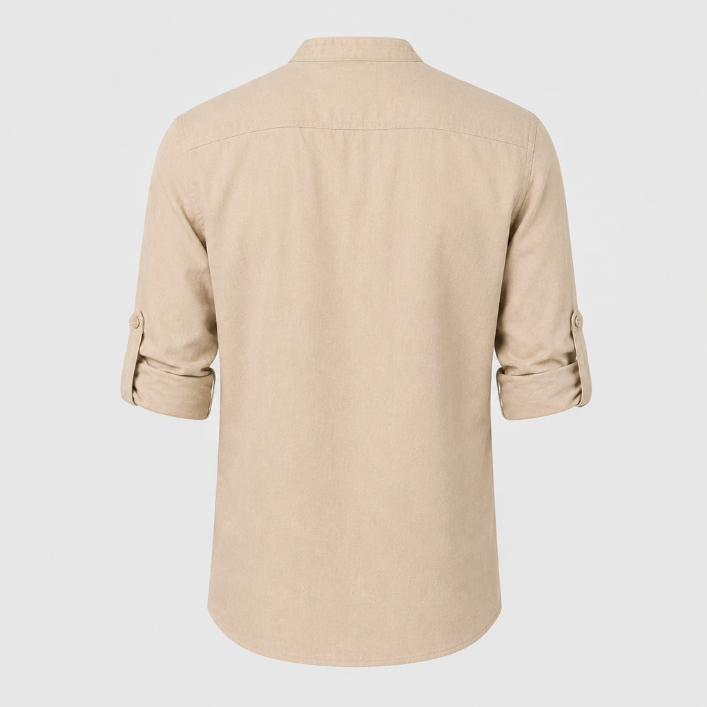 Men's Cotton Henley Stand Collar Long Sleeve Shirt