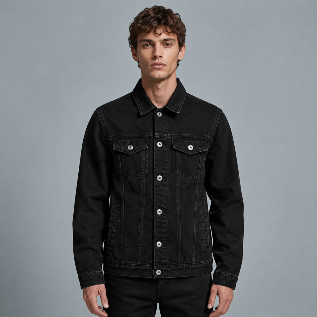 Men's Black Collar Denim Jacket