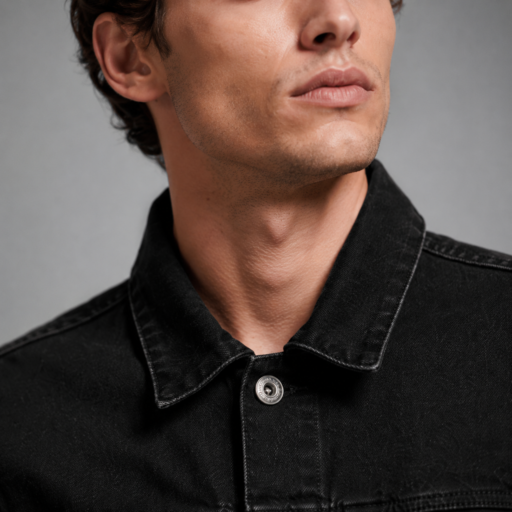 Men's Black Collar Denim Jacket