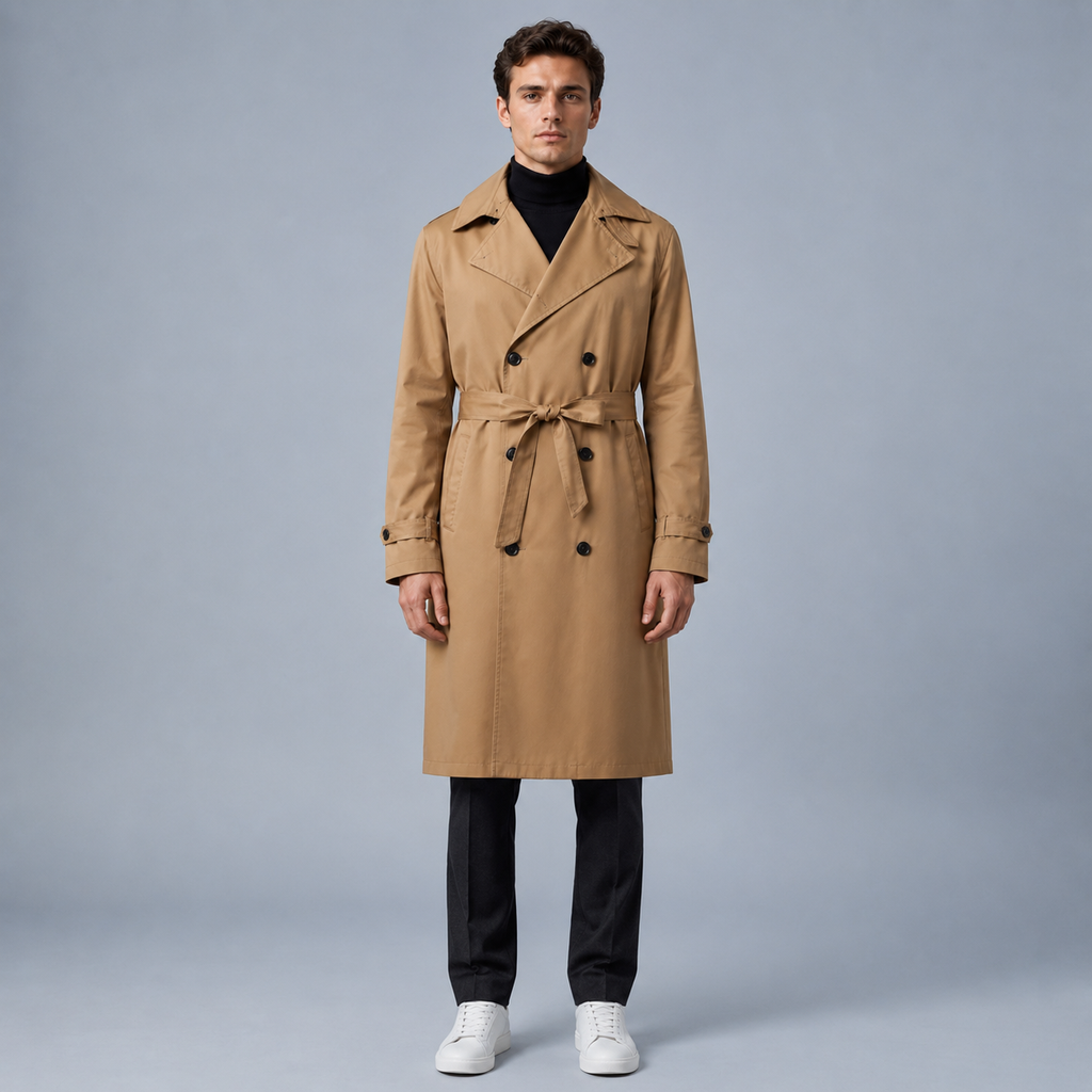 Men's Longline Trench Coat British Style