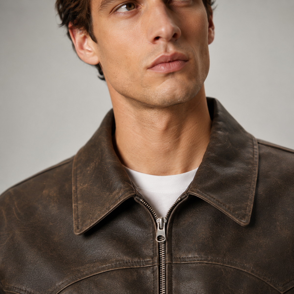 Men's Vintage Washed PU Leather Zip Jacket