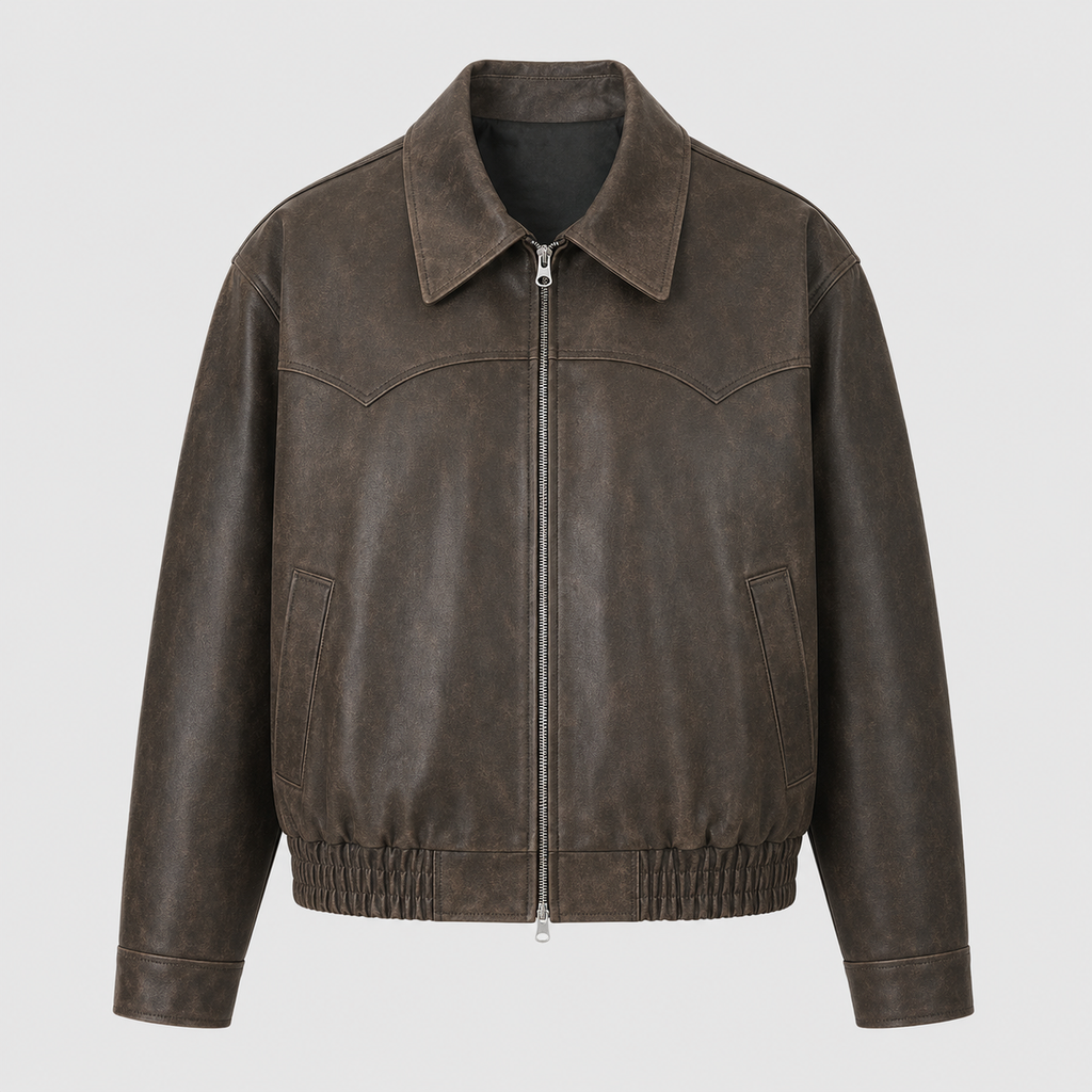 Men's Vintage Washed PU Leather Zip Jacket