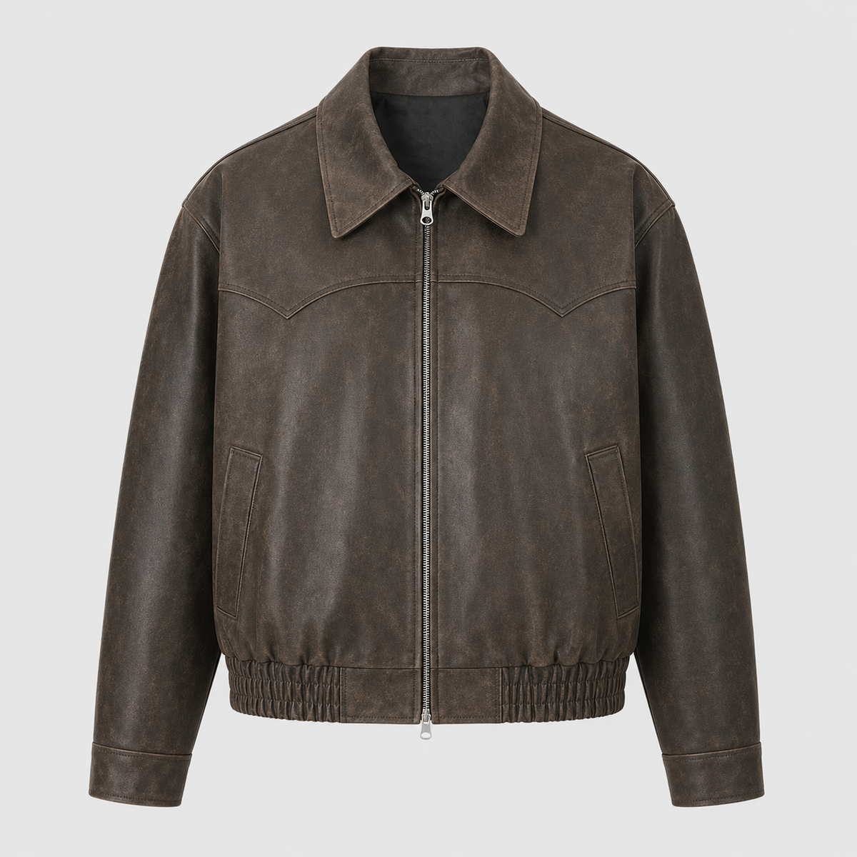 Men's Vintage Washed PU Leather Zip Jacket