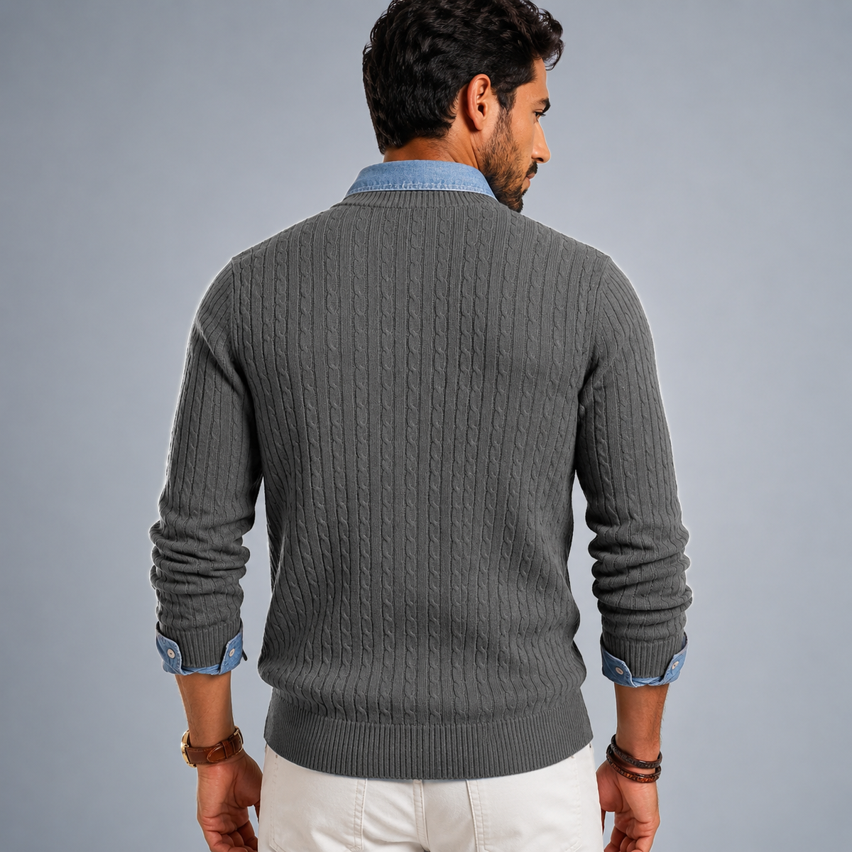 Men's Cable Knit Crew Neck Pullover Jumper