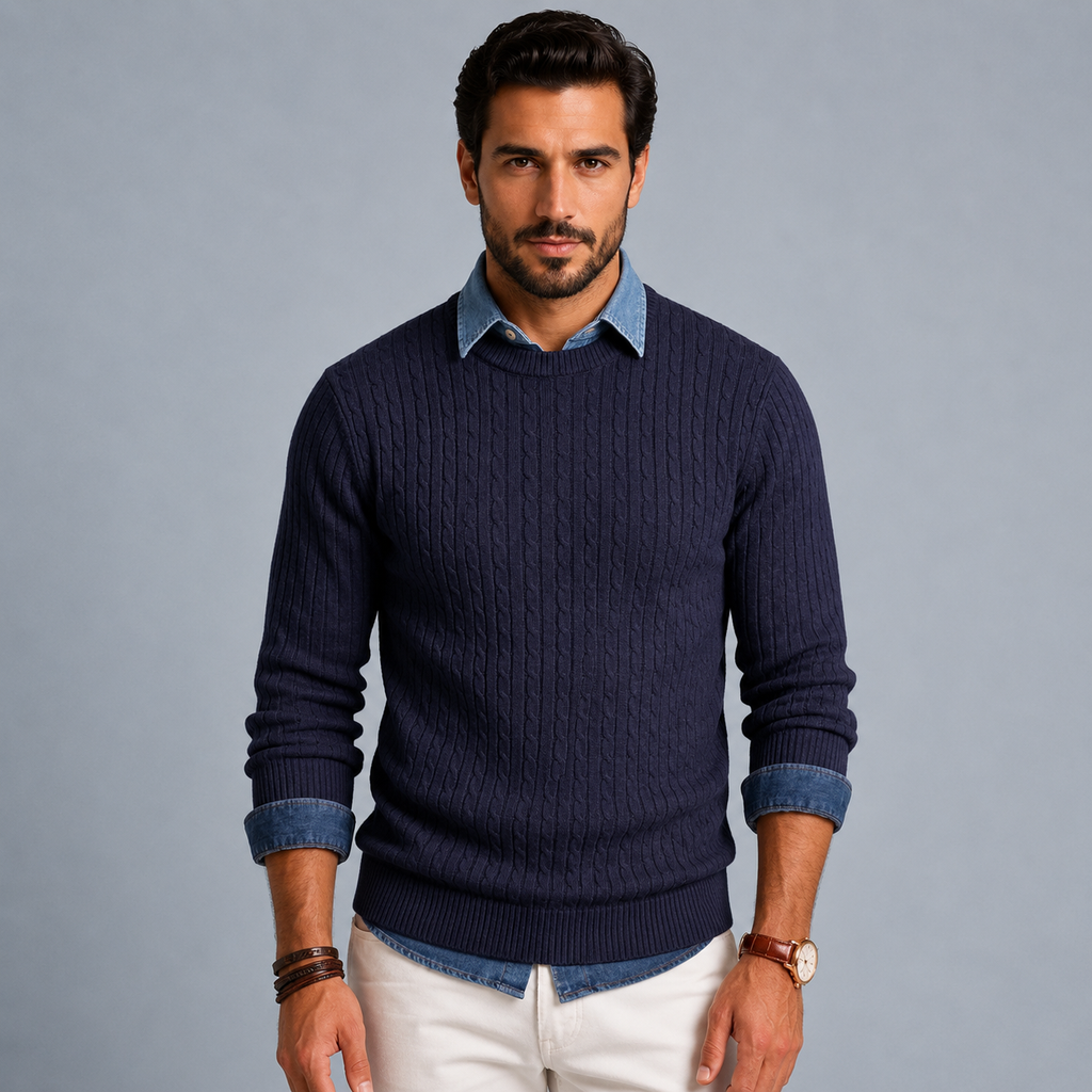 Men's Cable Knit Crew Neck Pullover Jumper