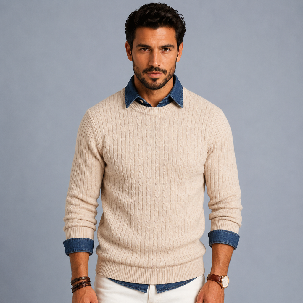 Men's Cable Knit Crew Neck Pullover Jumper