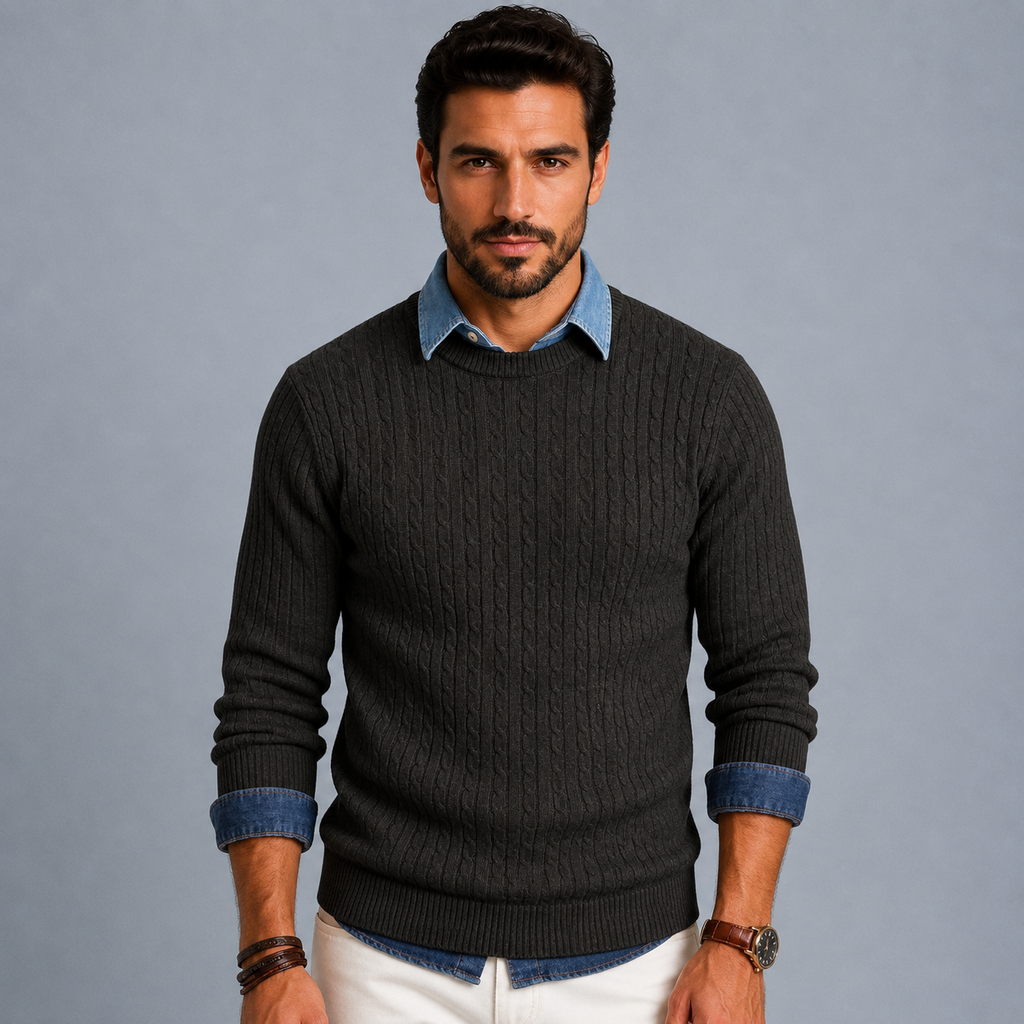 Men's Cable Knit Crew Neck Pullover Jumper