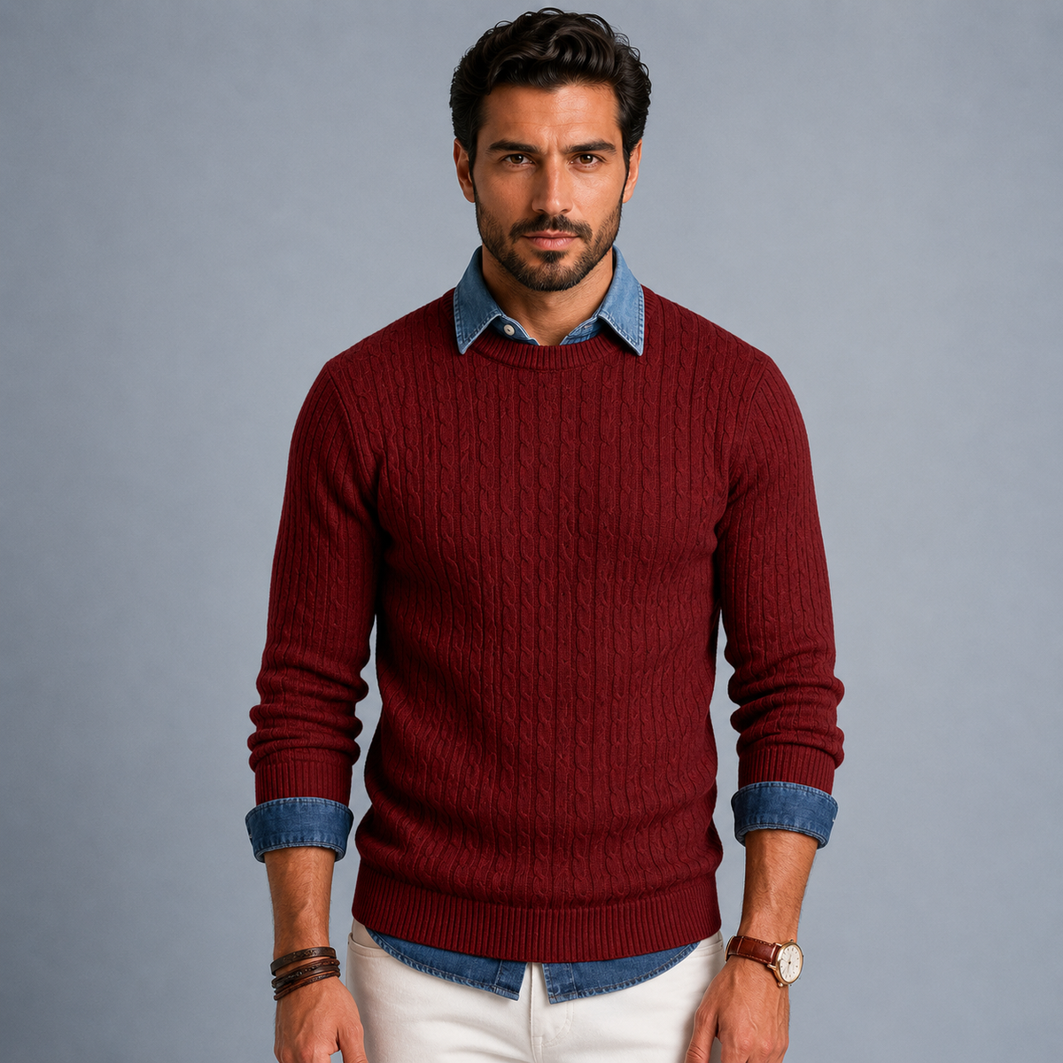 Men's Cable Knit Crew Neck Pullover Jumper