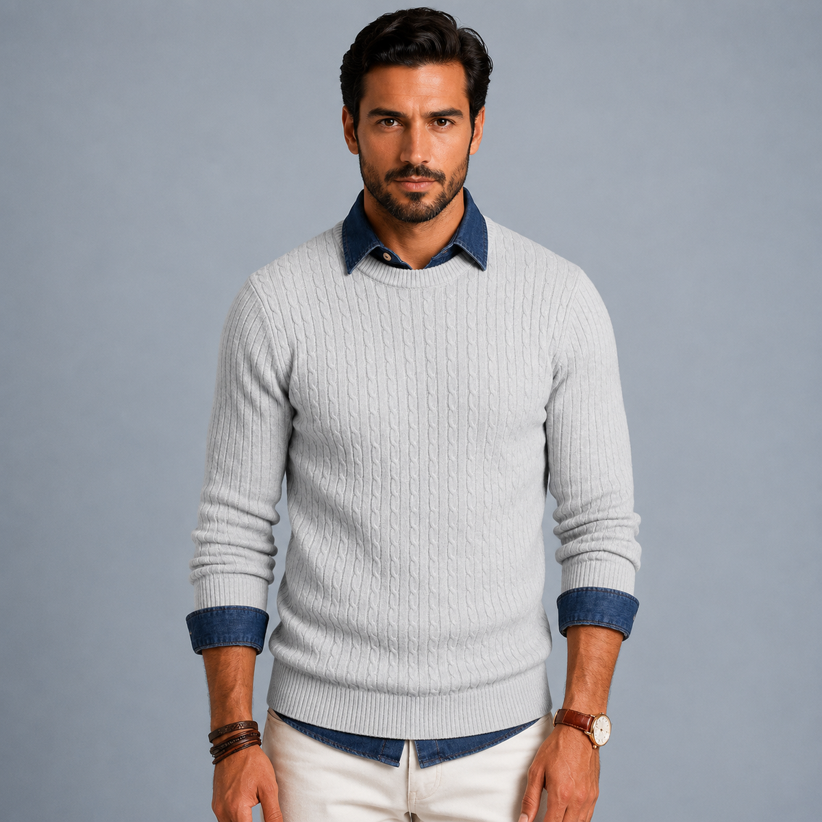 Men's Cable Knit Crew Neck Pullover Jumper
