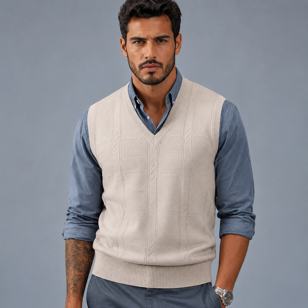 Men's Cable Knit V-Neck Sleeveless Jumper Vest