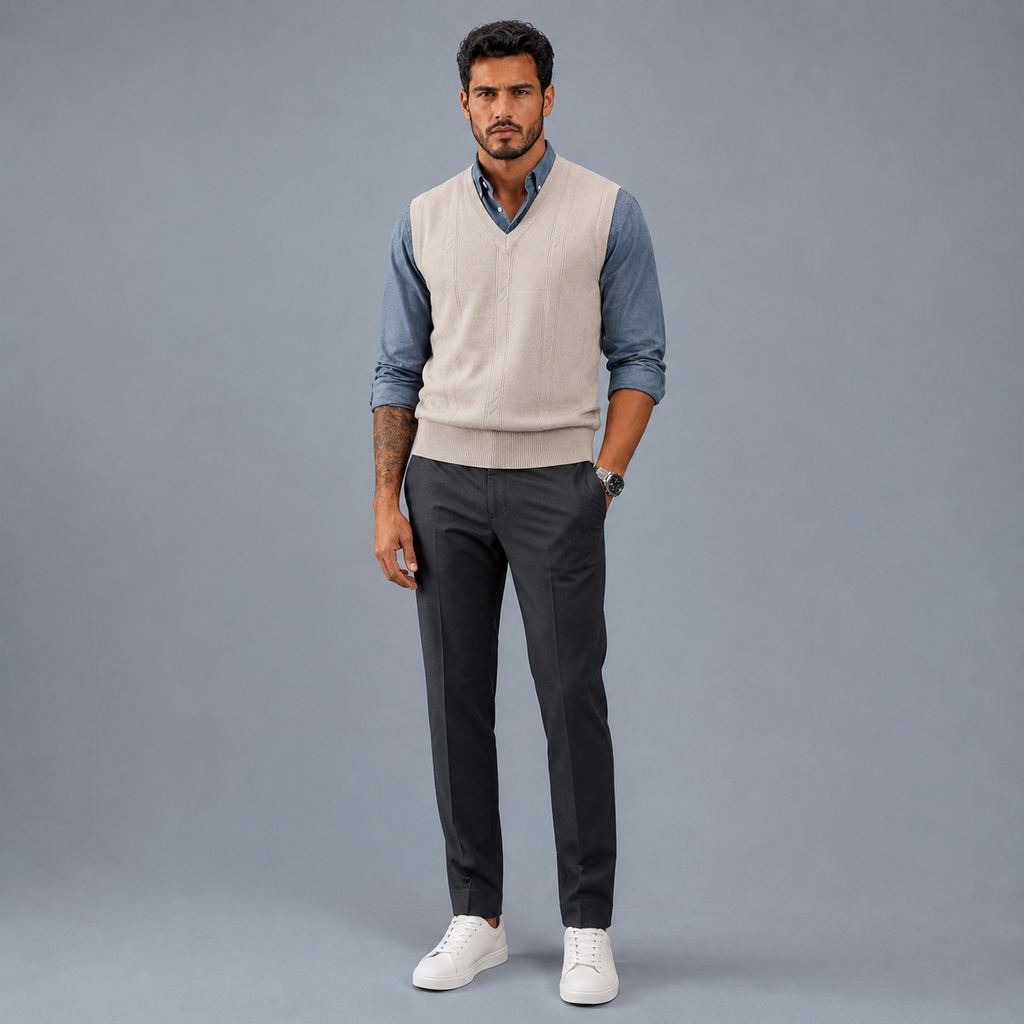 Men's Cable Knit V-Neck Sleeveless Jumper Vest