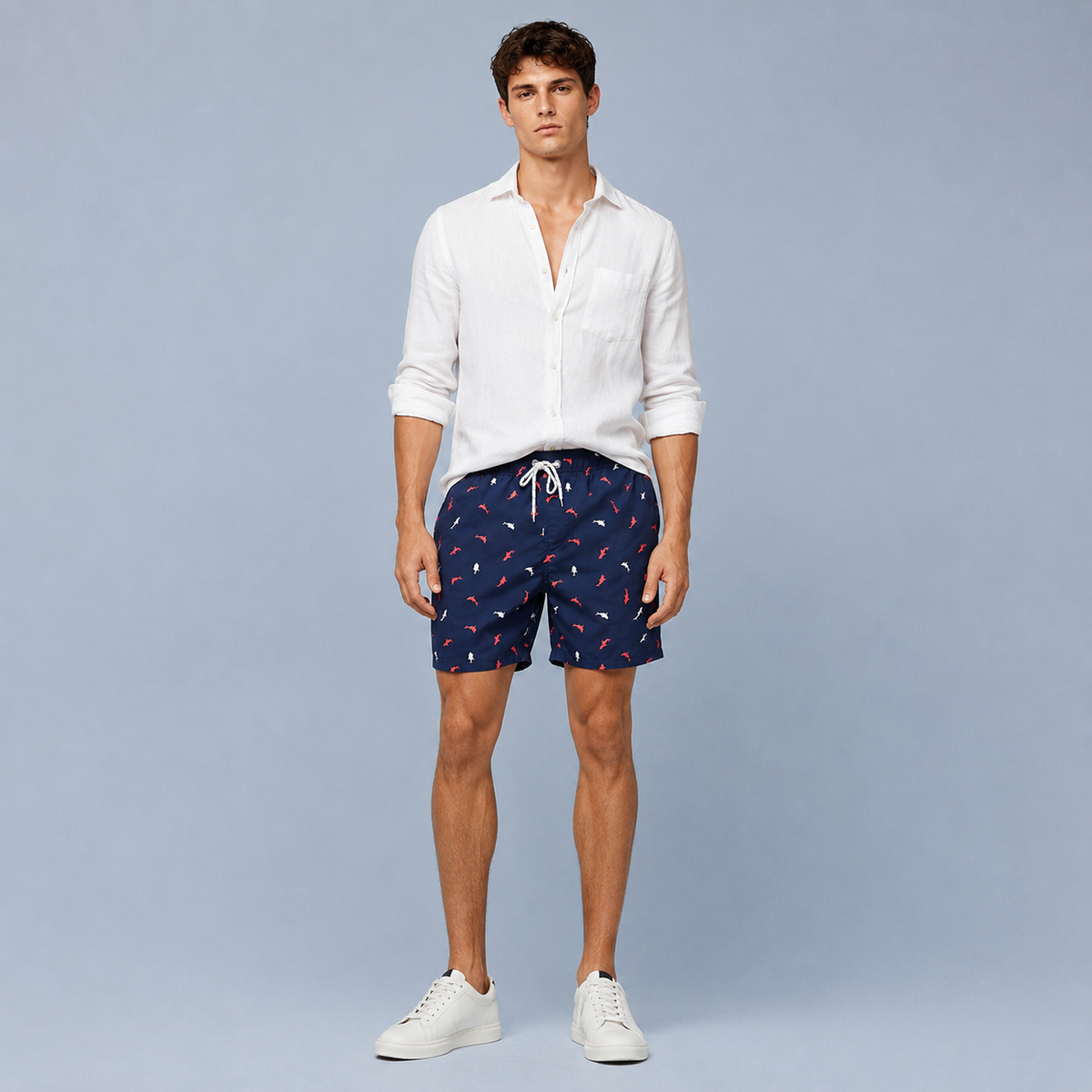 Men's Colored Sharks Quick-Dry Swim Shorts
