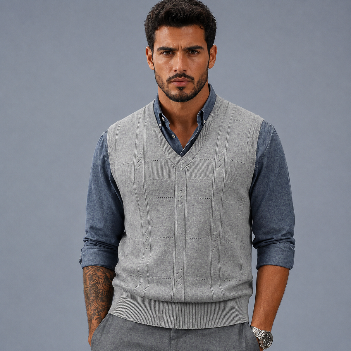 Men's Cable Knit V-Neck Sleeveless Jumper Vest