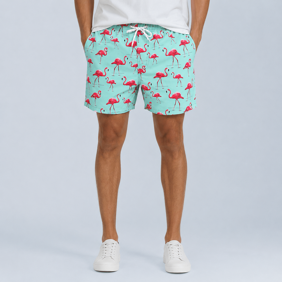 Men's Green Flamingo Quick-Dry Swim Shorts