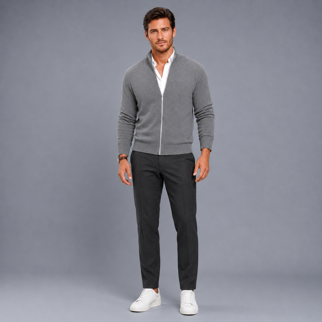Men's Slim Fit Zip-Up Stand Collar Cardigan