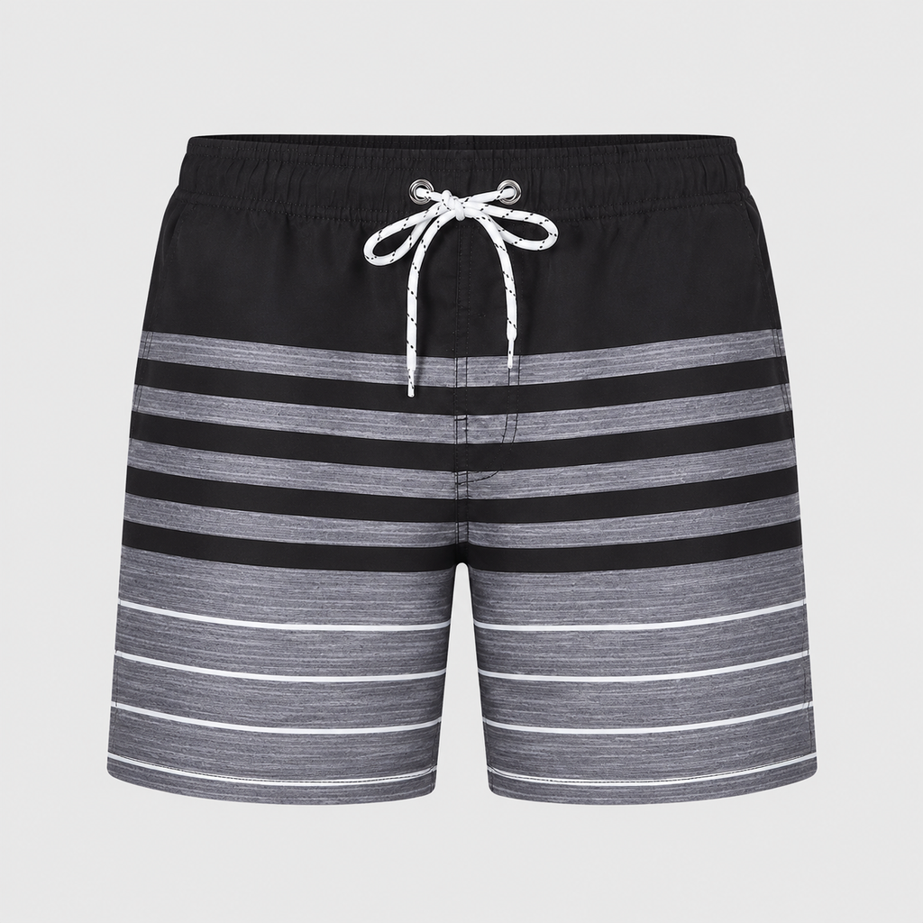 Men's Black Stripe Quick-Dry Swim Shorts