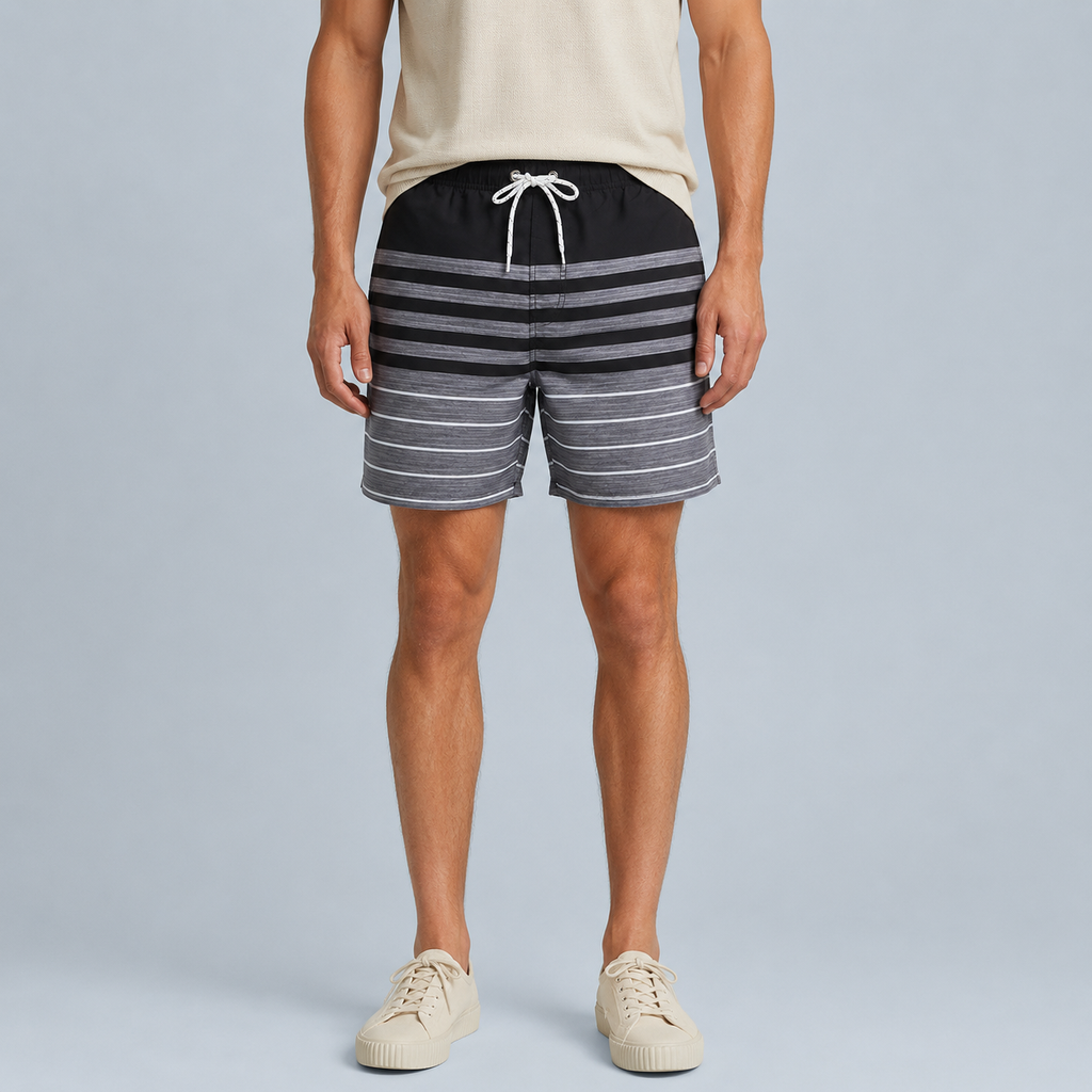 Men's Black Stripe Quick-Dry Swim Shorts