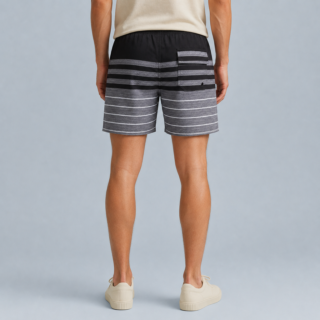 Men's Black Stripe Quick-Dry Swim Shorts