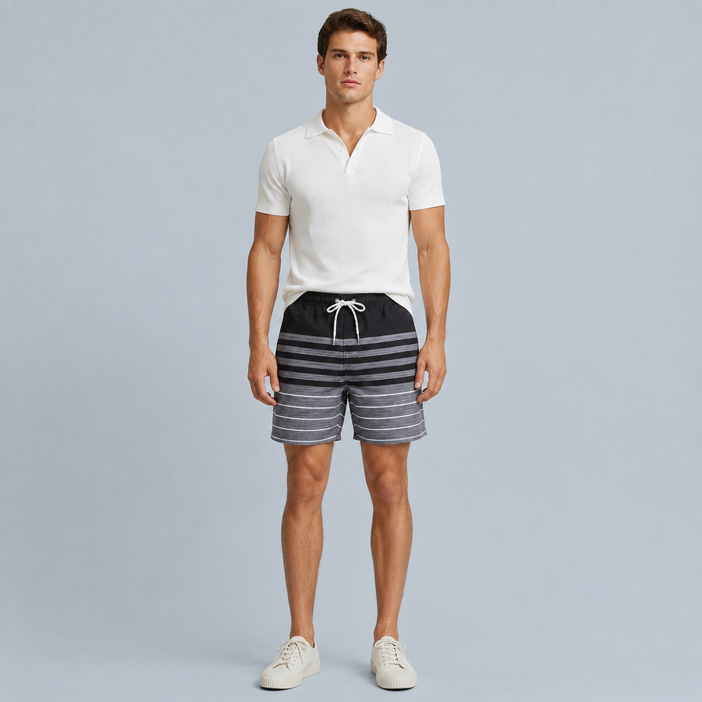 Men's Black Stripe Quick-Dry Swim Shorts