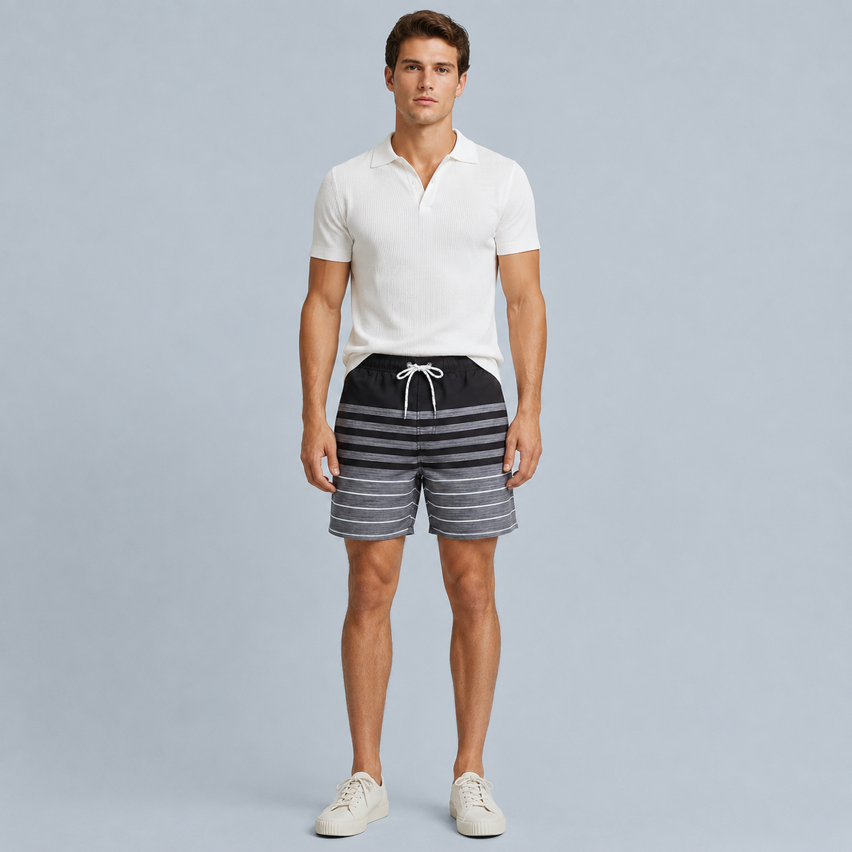 Men's Black Stripe Quick-Dry Swim Shorts