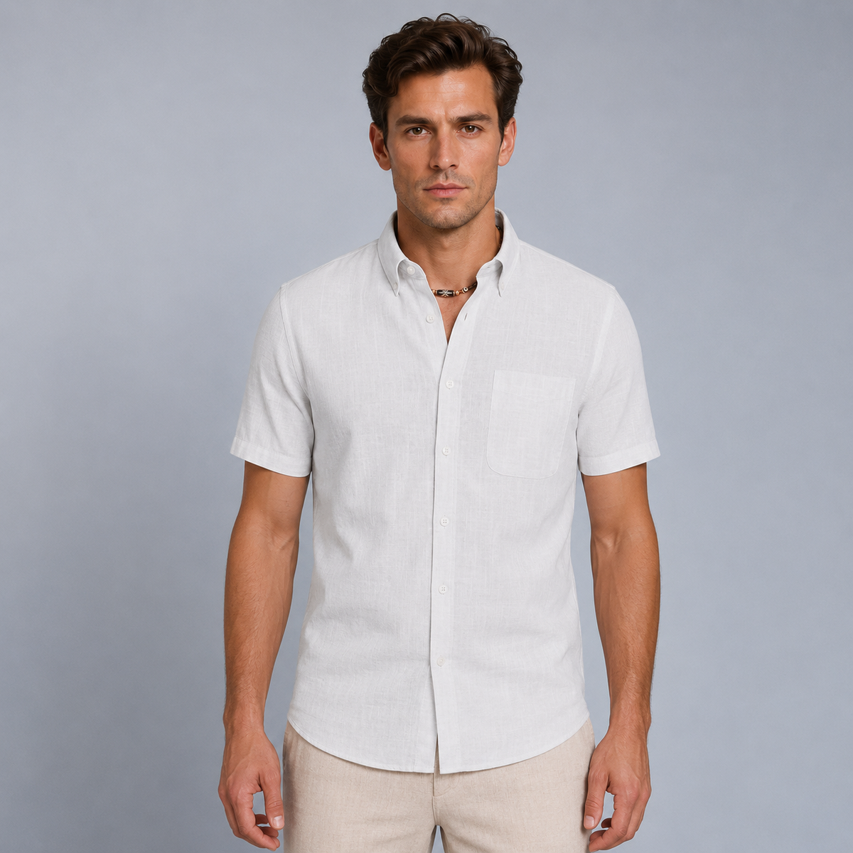 Men's Cotton Short Sleeve Pocket Button-Down Shirt