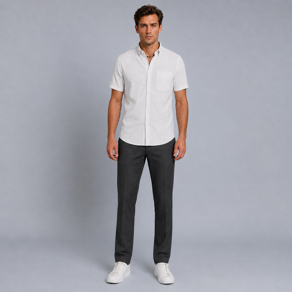 Men's Cotton Short Sleeve Pocket Button-Down Shirt