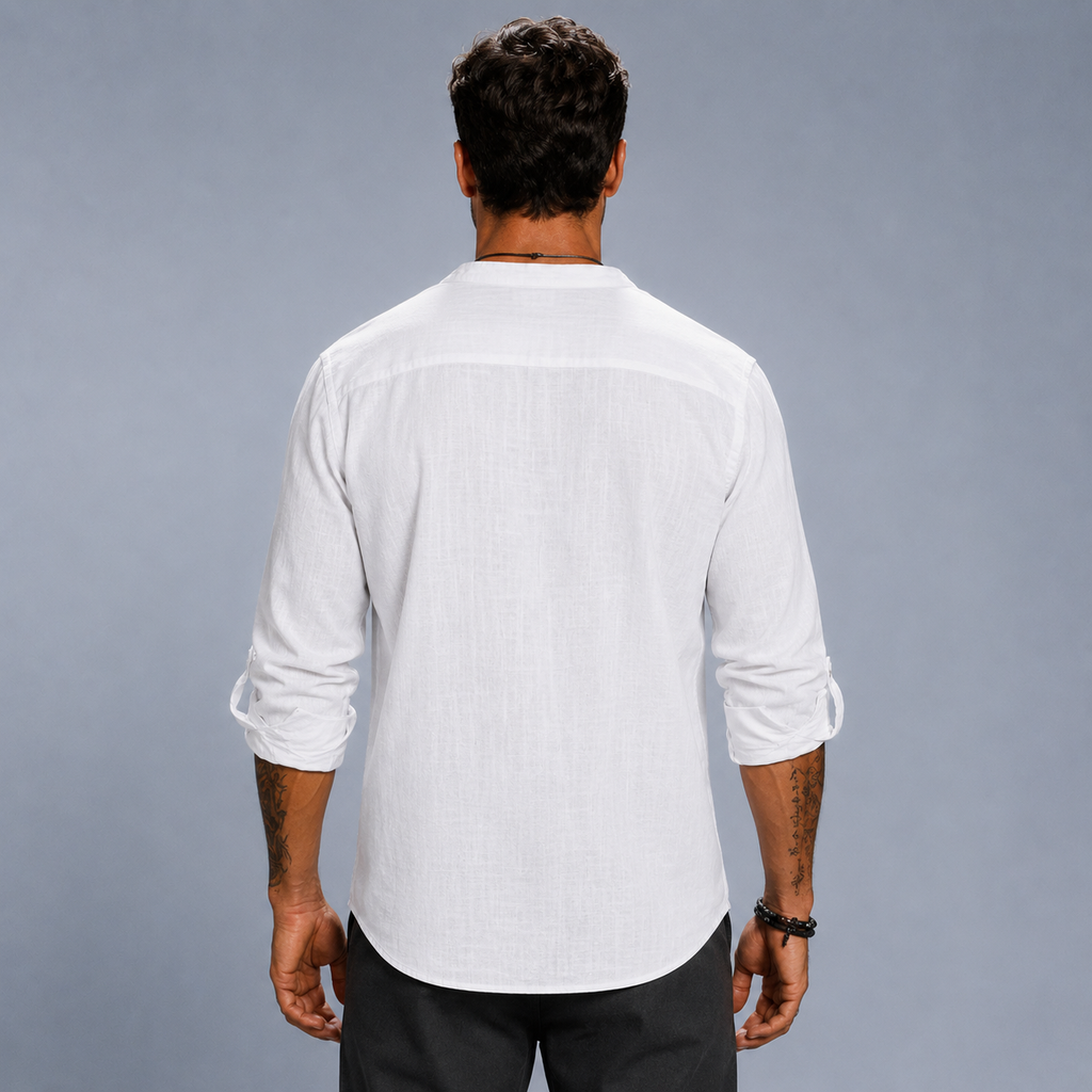 Men's Cotton Linen Half-Button Stand Collar Shirt