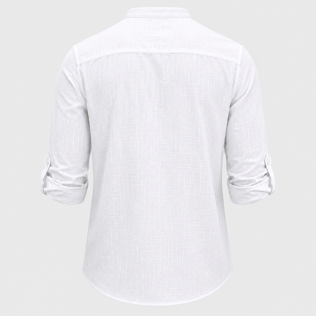 Men's Cotton Linen Half-Button Stand Collar Shirt