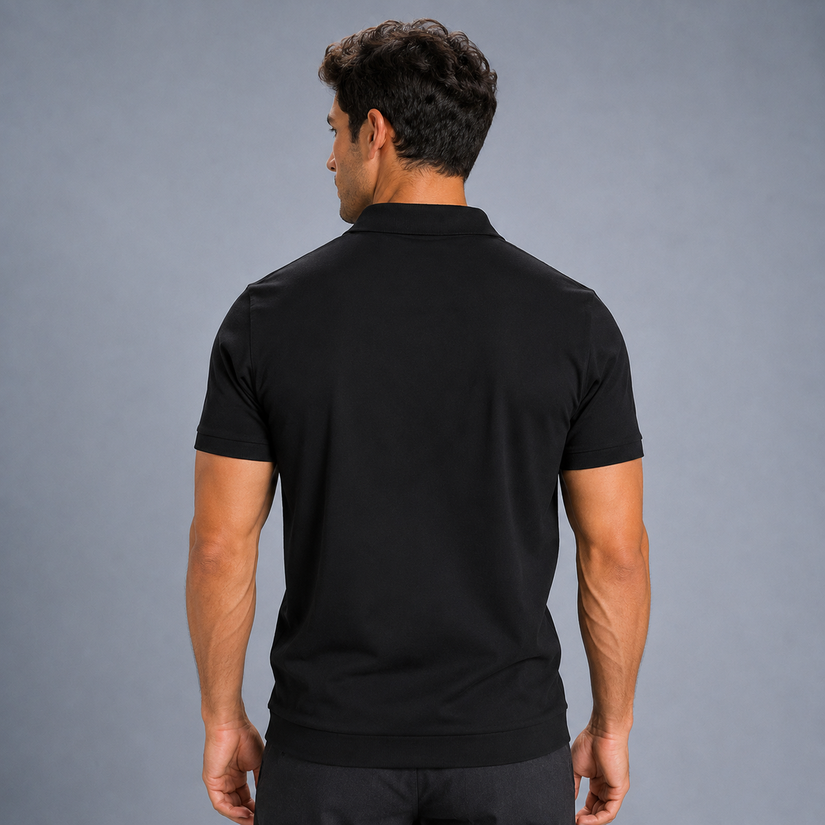 Men's Zip Placket Turn-Down Collar Polo Shirt