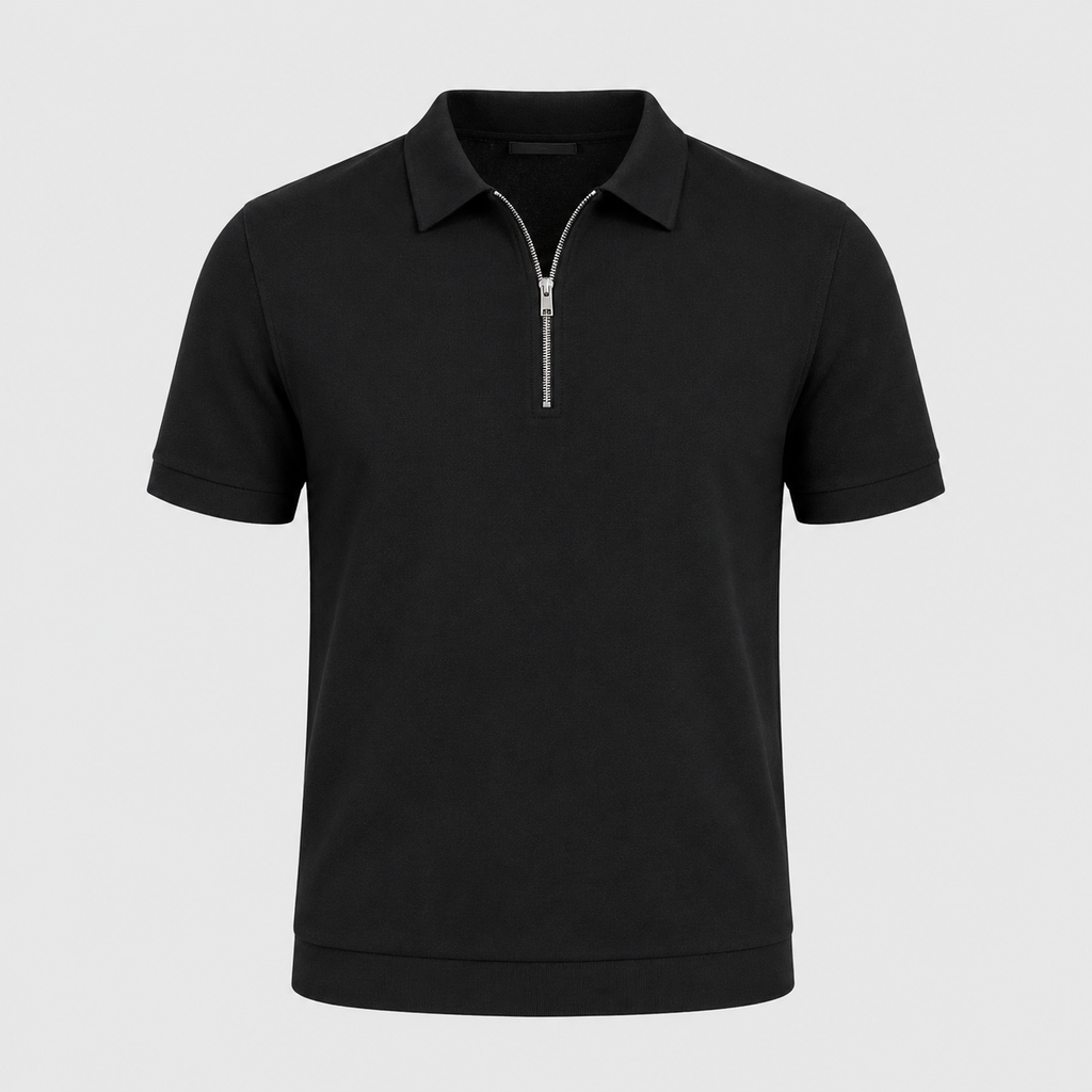 Men's Zip Placket Turn-Down Collar Polo Shirt