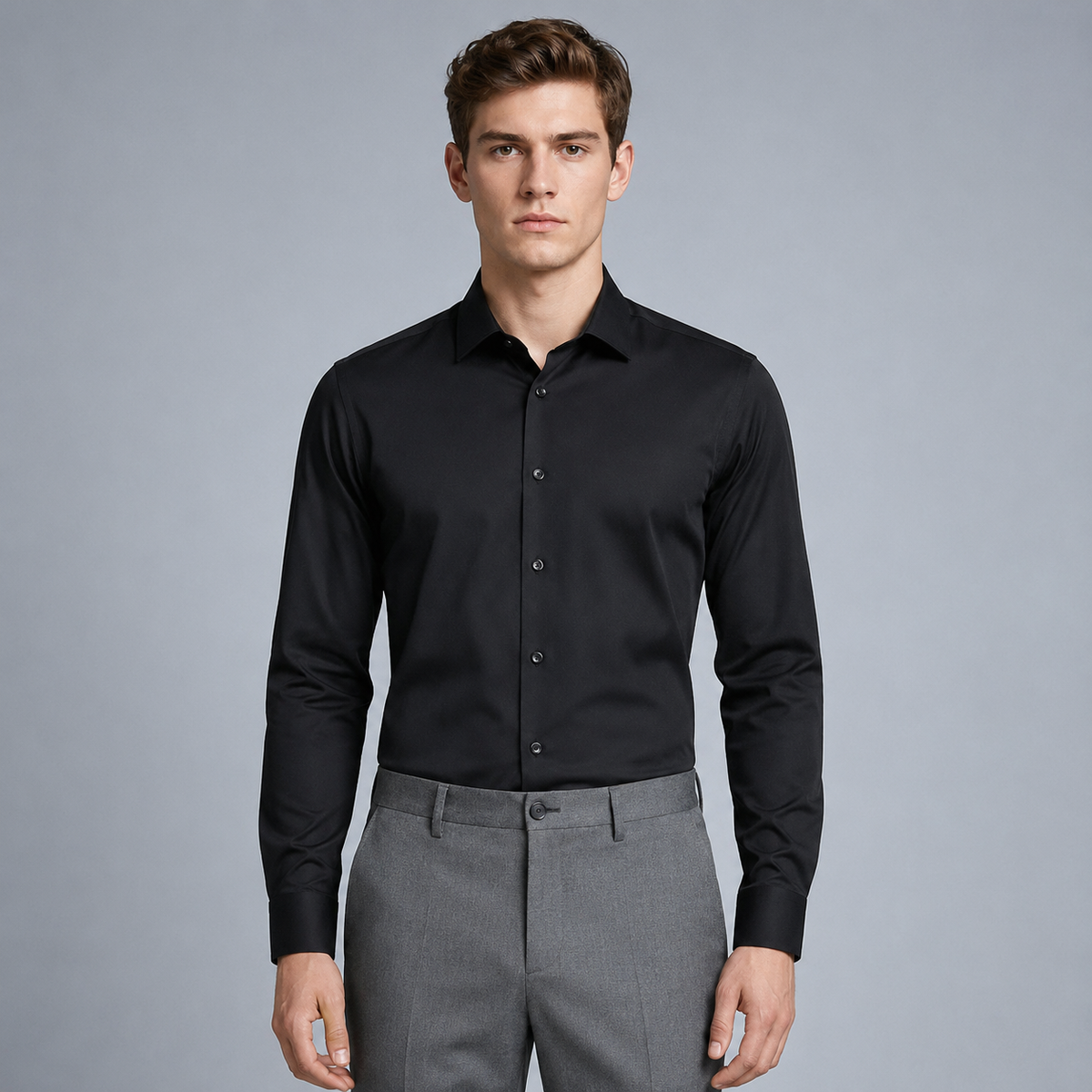 Men's Slim Fit Long Sleeve Black Shirt