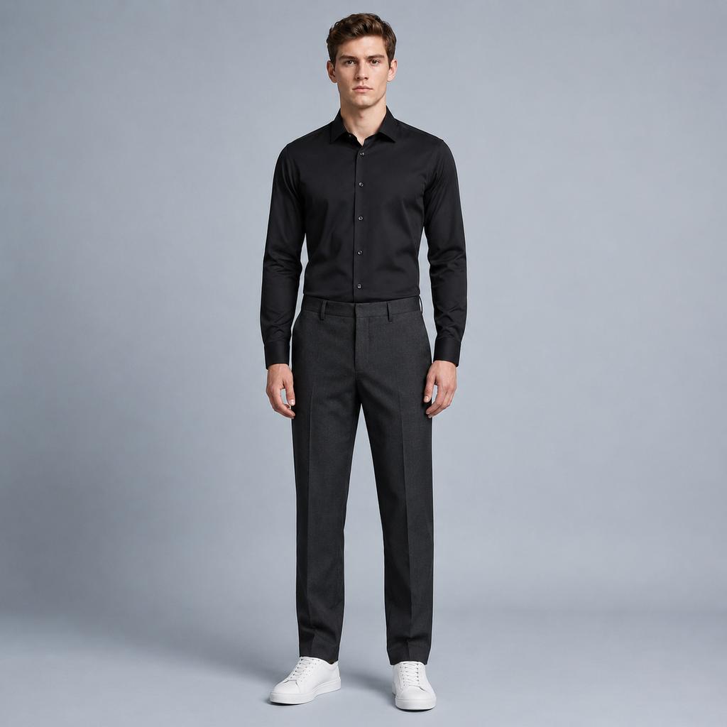 Men's Slim Fit Long Sleeve Black Shirt