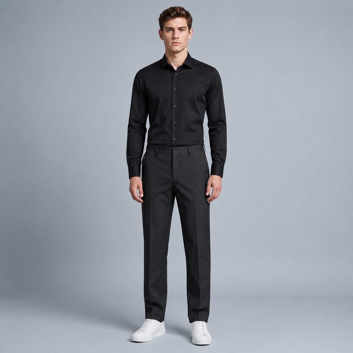 Men's Slim Fit Long Sleeve Black Shirt