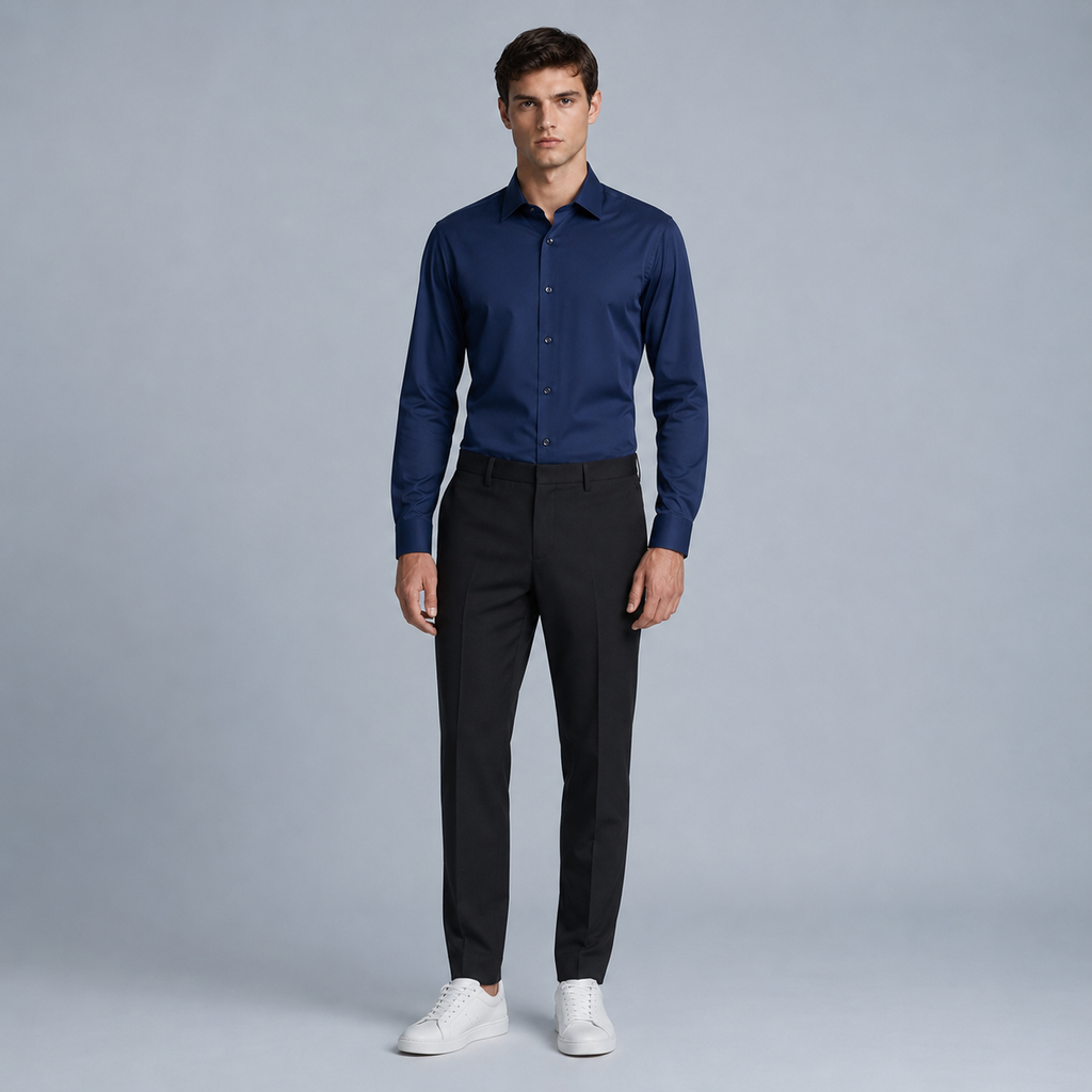 Men's Slim Fit Long Sleeve Navy Blue Shirt