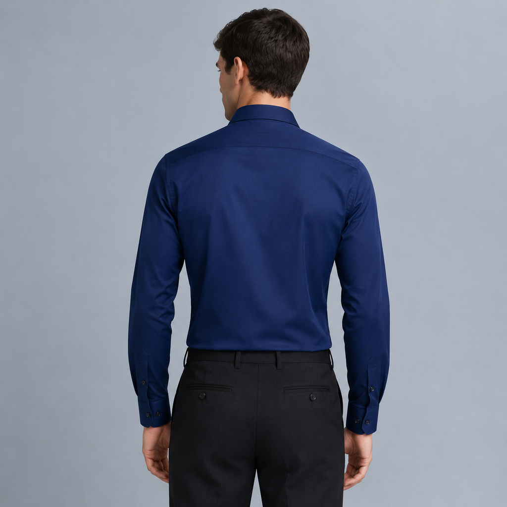 Men's Slim Fit Long Sleeve Navy Blue Shirt
