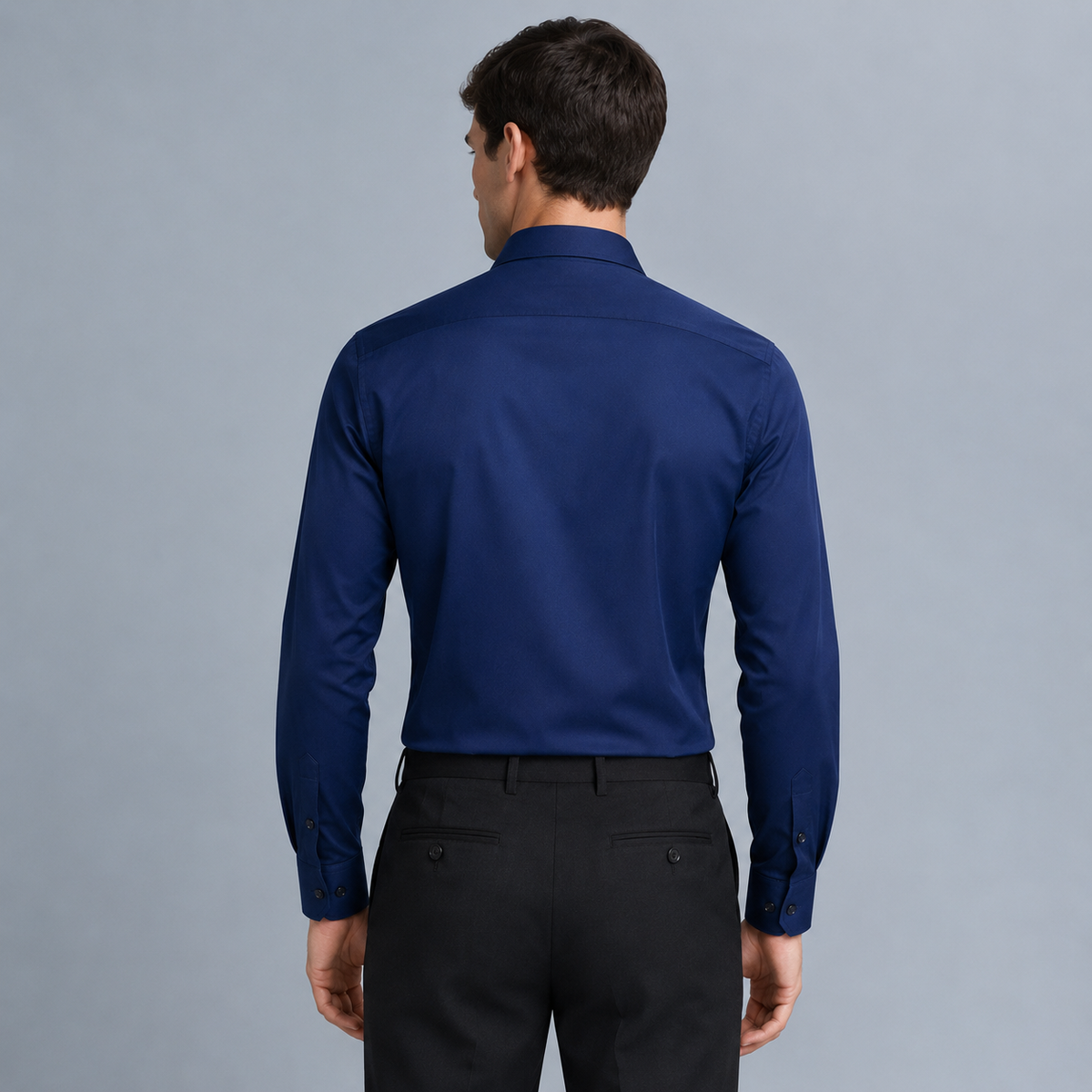 Men's Slim Fit Long Sleeve Navy Blue Shirt
