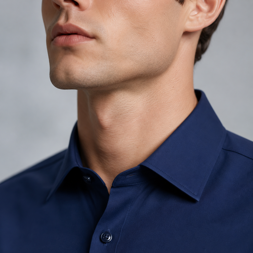 Men's Slim Fit Long Sleeve Navy Blue Shirt