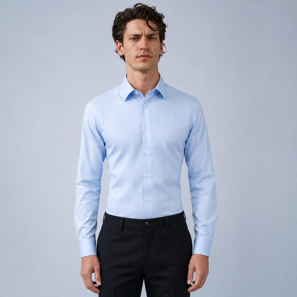 Men's Slim Fit Long Sleeve Light Blue Shirt