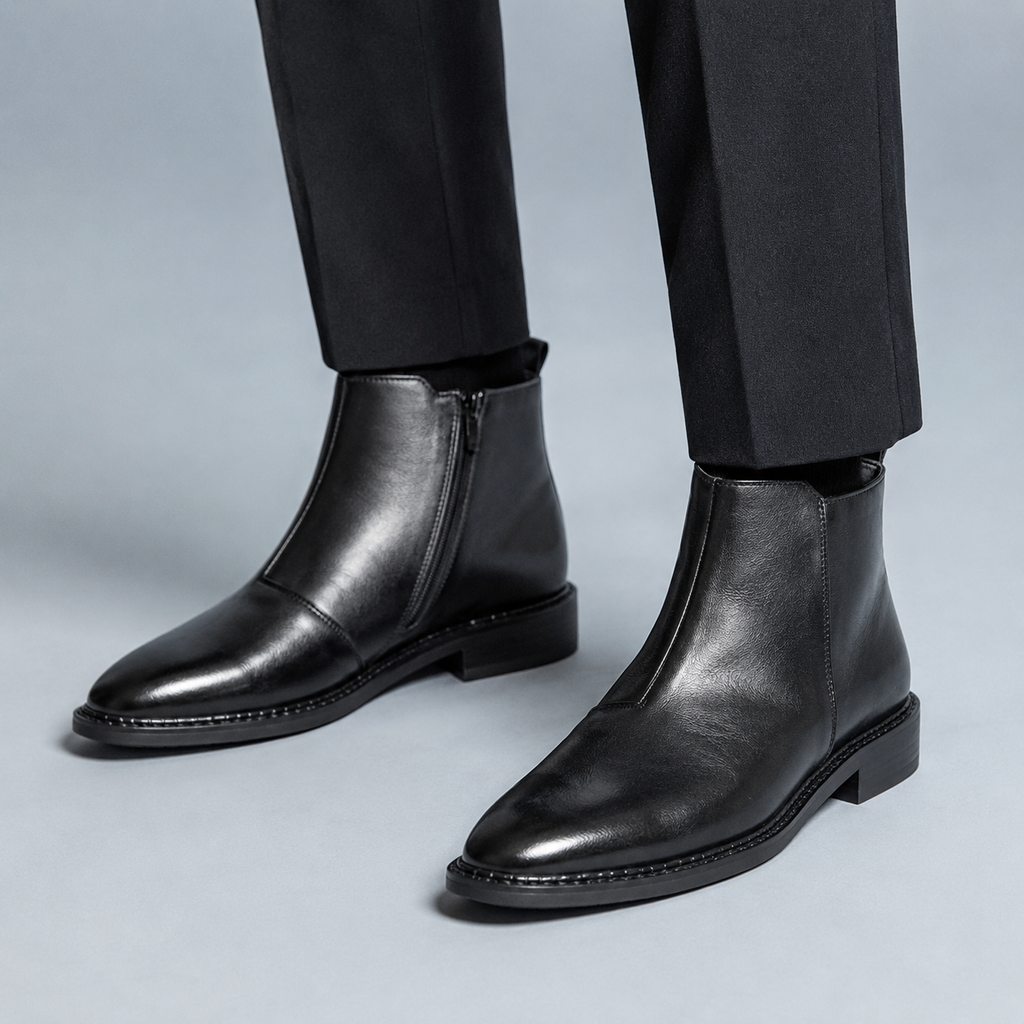 Men's Genuine Leather Pointed Toe Ankle Boots