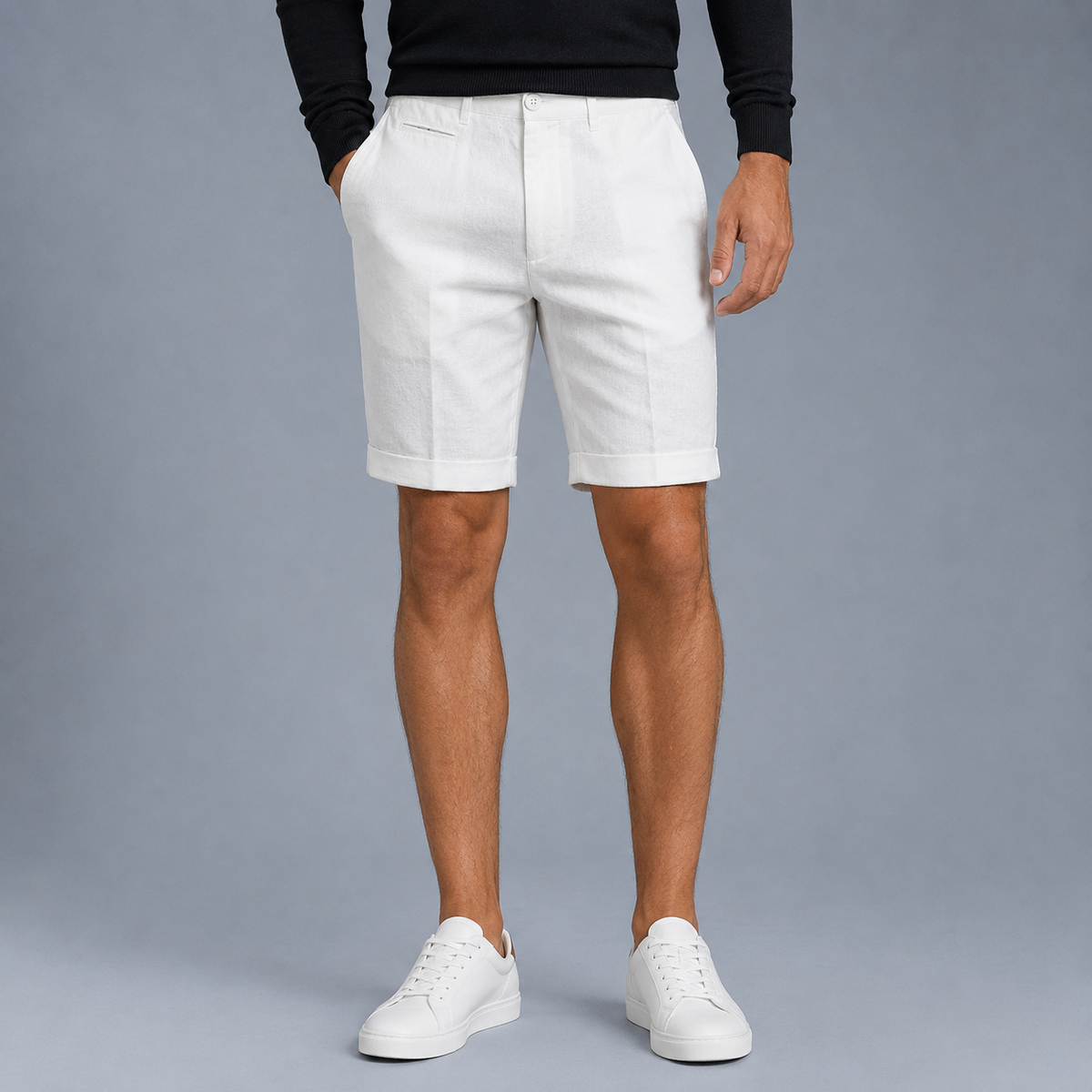 Men's Linen Straight Fit Knee Length Shorts